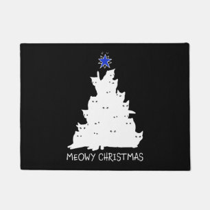 miau Weihnachten schwarzes Hemd Baum gelber Stern  Fußmatte