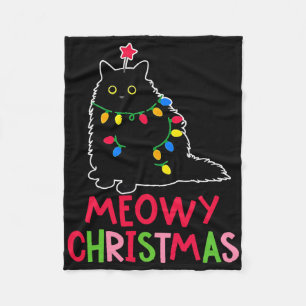 Miau Weihnachten Xmas Lichter schwarze Katzen-Pyja Fleecedecke