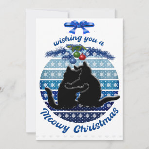 Miau-Weihnachtskarten Blau Weiße Flache Feiertagsk Feiertagskarte
