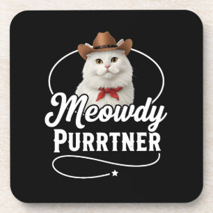 Miauiger Purrtner Lustiger Katzen-Cowboy Western P Getränkeuntersetzer