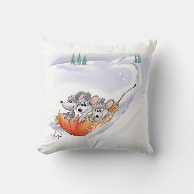 Mic, Mac und Moe's Winter Holiday Kissen (Vorderseite)