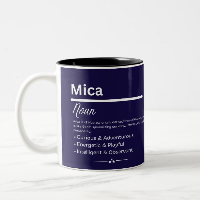 Mica, Girl Personalized Name Definition Mug Zweifarbige Tasse (Links)