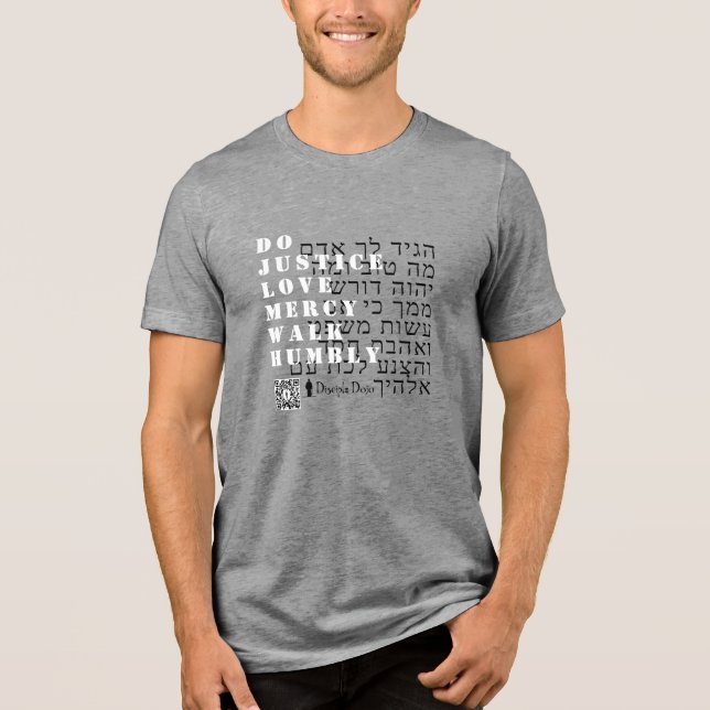 Micah 6:8 Hebräisches QR-Shirt Tri-Blend Shirt (Vorderseite)