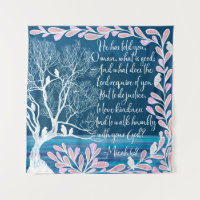 Micah 6:8 Türkis Blau Weiße Baum Vögel Bibelvers