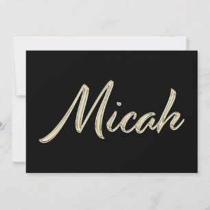 Micah Name white gold Handwriting Karte