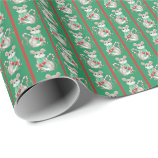 Mice and Candy Canes Wrapping Paper Geschenkpapier