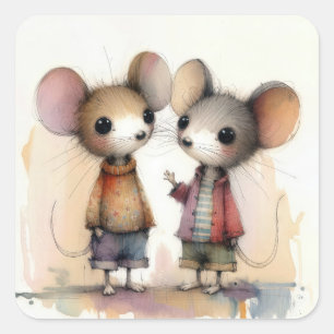 Mice Watercolor Quadratischer Aufkleber