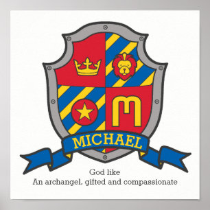 Michael boys M name bedeutet Red Blue Wappen Poste Poster