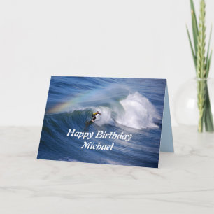 Michael Happy Birthday Surfer mit Regenbogen Karte