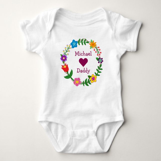 Michael Hearts Daddy Elegante Blume personalisiere Baby Strampler (Vorderseite)