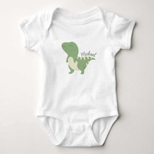 Michael Name Reveal Niedlich Dinosaur Baby Boy Gre Strampler (Vorderseite)