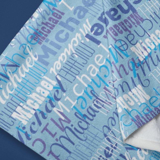 Michael Repeat Name Pattern Shades of Blue Fleecedecke (Von Creator hochgeladen)