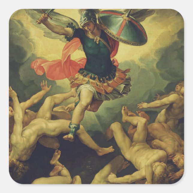 Michael und die gefallenen Engel von Giuseppe Cesa Quadratischer Aufkleber (Vorderseite)