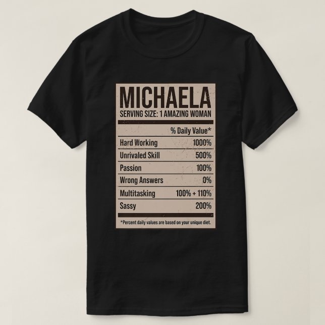 Michaela Nutrition Fakten Name Nickname Alias Tite T-Shirt (Design vorne)