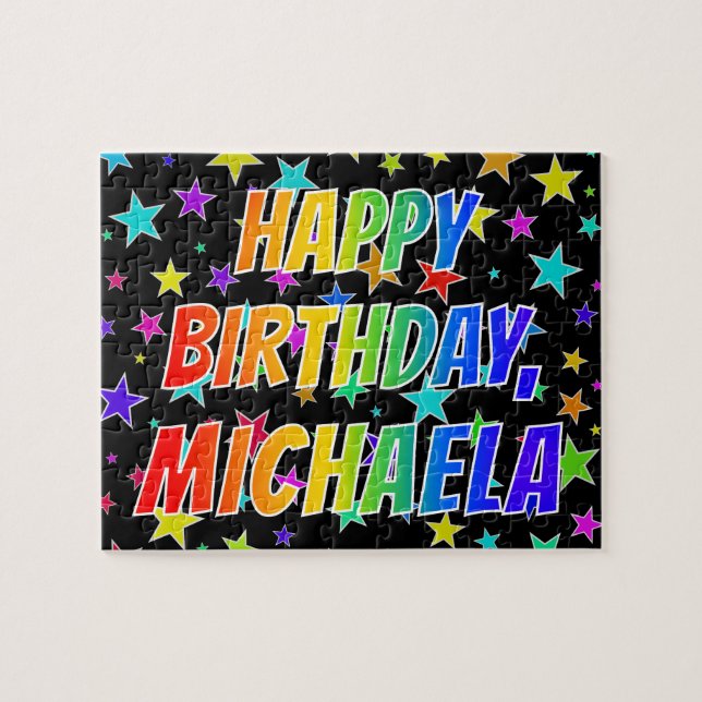 "MICHAELA" Vorname, Spaß "GLÜCKLICHER GEBURTSTAG" Puzzle (Horizontal)