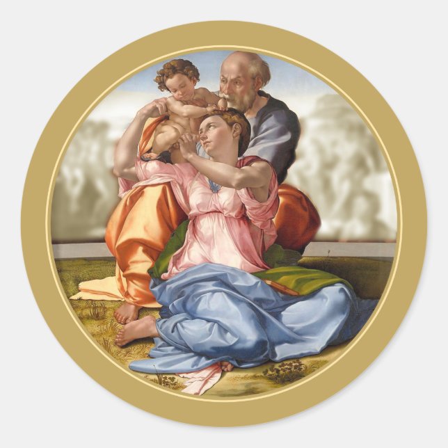 Michelangelo 1507 HOLY FAMILY Runder Aufkleber (Vorderseite)