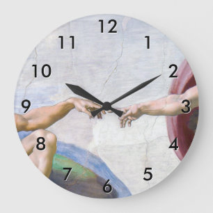 Michelangelo - Erschaffung Adams isoliert Große Wanduhr