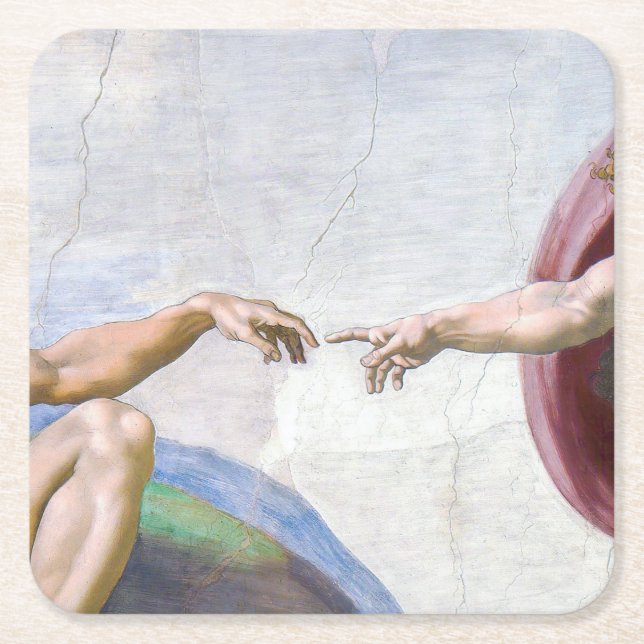 Michelangelo - Erschaffung von Adam Abgeschieden Rechteckiger Pappuntersetzer (Vorderseite)