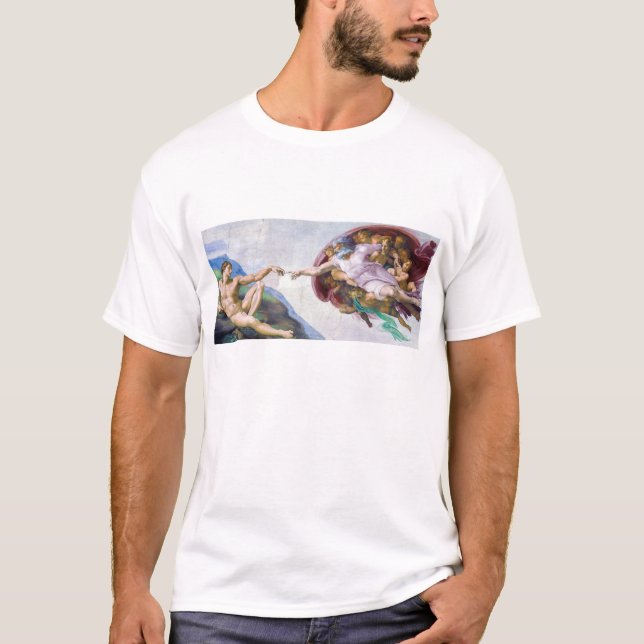 Michelangelo - Erschaffung von Adam Abgeschieden T-Shirt (Vorderseite)