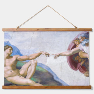 Michelangelo - Erschaffung von Adam Abgeschieden Wandteppich Mit Holzrahmen