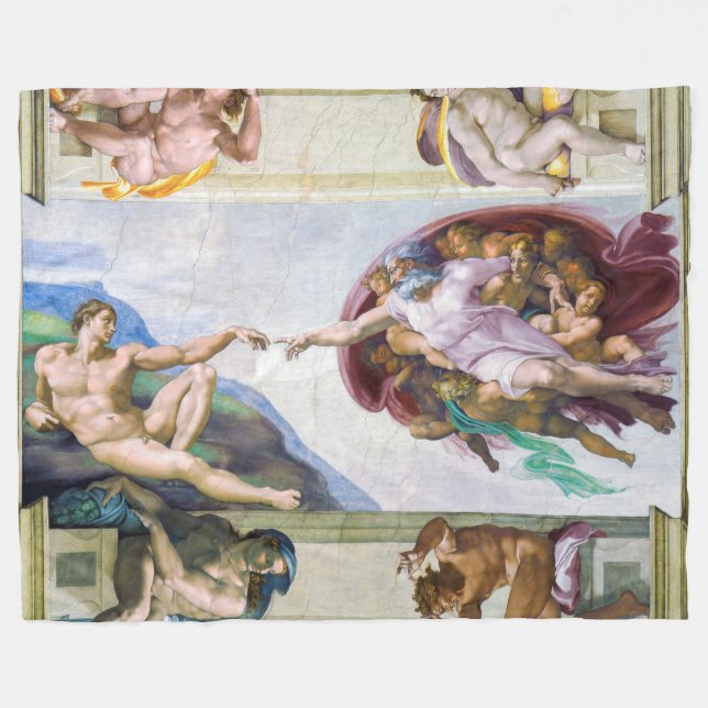 Michelangelo - Gründung von Adam, Sixtinische Kape Fleecedecke (Vorderseite (Horizontal))