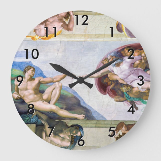 Michelangelo - Gründung von Adam, Sixtinische Kape Große Wanduhr (Vorderseite)