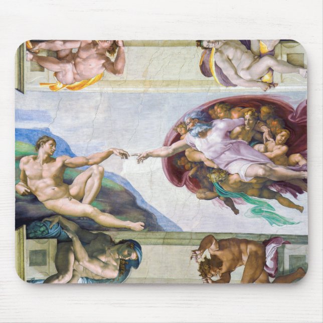 Michelangelo - Gründung von Adam, Sixtinische Kape Mousepad (Vorne)
