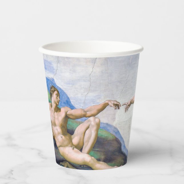 Michelangelo - Gründung von Adam, Sixtinische Kape Pappbecher (Vorderseite)