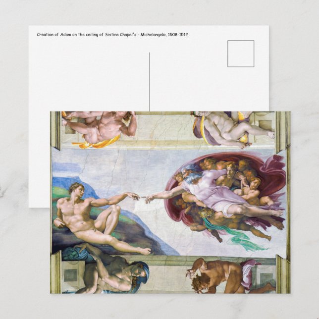 Michelangelo - Gründung von Adam, Sixtinische Kape Postkarte (Vorne/Hinten)