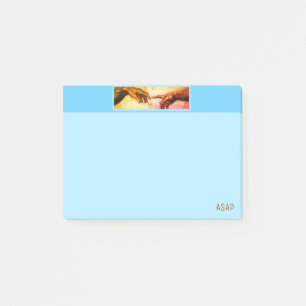 Michelangelo Hände Vintage-Kunst ASAP auf Hellblau Post-it Klebezettel