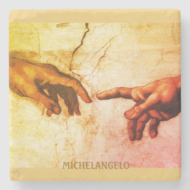 Michelangelo Hands Vintag Art Steinuntersetzer (Vorderseite)