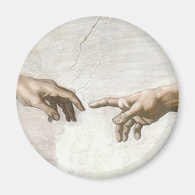 Michelangelo Schöpfung Adams Hände Fine Art Magnet (Vorne)