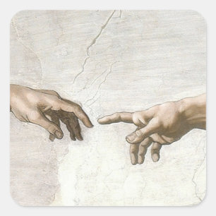 Michelangelo Schöpfung Adams Hände Fine Art Quadratischer Aufkleber