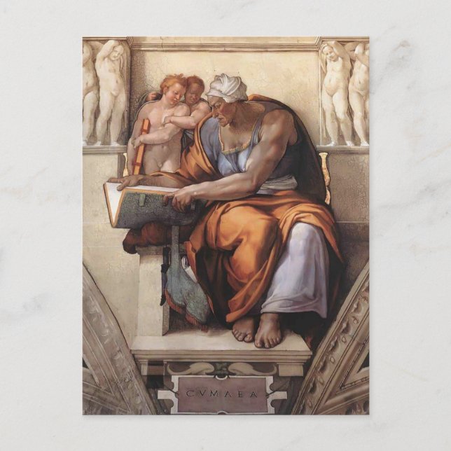 Michelangelo: Sixtinische Kapelldecke: Cumaean Sib Postkarte (Vorderseite)