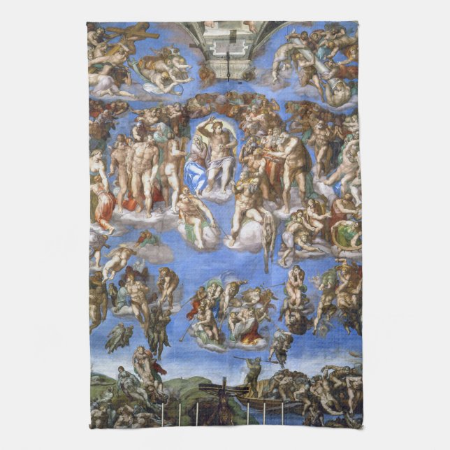 Michelangelo The Last Judgment Fresco Masterpiece Geschirrtuch (Vertikal)
