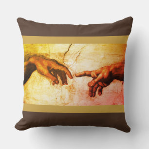 Michelangelo überreicht braune Vintage-Kunst Kissen
