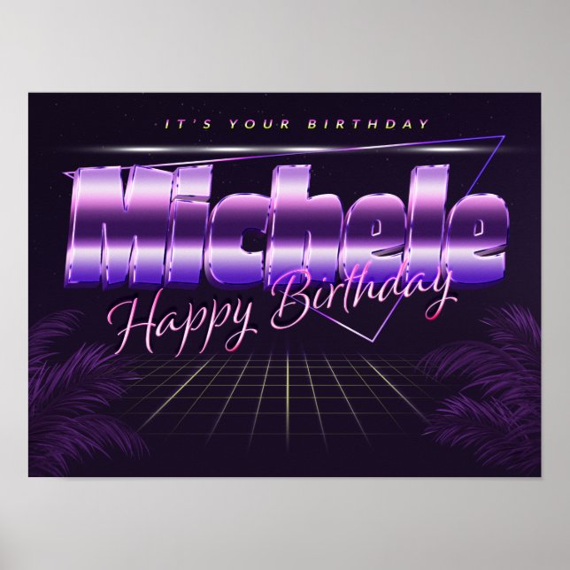 Michele Name Vorname lila retro Poster Geburtstag (Vorne)
