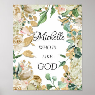 Michelle Name Bedeutung Florals Braut Geburtstag Poster