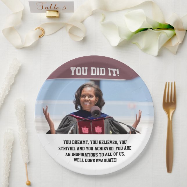 Michelle Obama - Abschluss Paper Plate YDI Pappteller (Hochzeit)