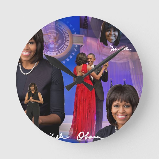 Michelle Obama Runde Wanduhr (Vorderseite)