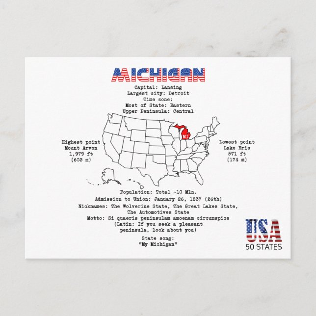 Michigan American Staat auf einer Karte und nützli (Vorderseite)