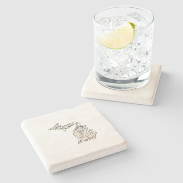 Michigan Antique Picture Map Vintager Staat Chart Steinuntersetzer (Seitenansicht)