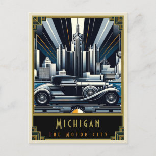 Michigan   Art Deco Postkarte