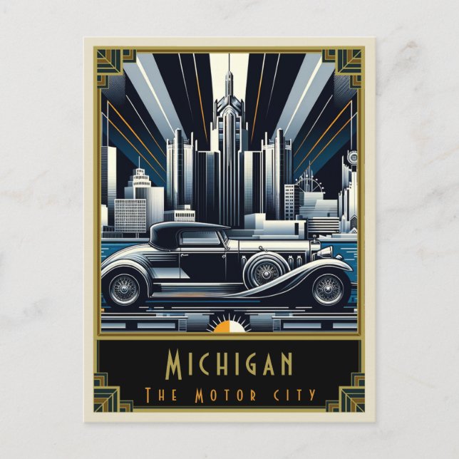 Michigan | Art Deco Postkarte (Vorderseite)