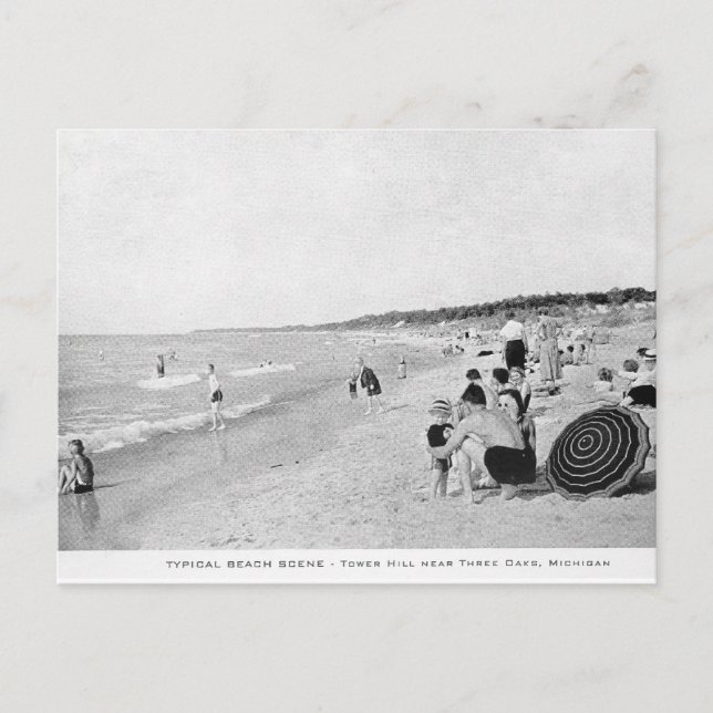 Michigan Beach Scene aus den 40er Jahren Postkarte (Vorderseite)