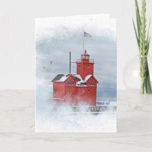 Michigan Big Red Lighthouse im Winter Feiertagskarte