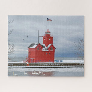 Michigan Big Red Lighthouse mit Swans Puzzle