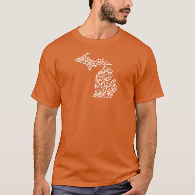 Michigan Black and White Map T-Shirt (Vorderseite)
