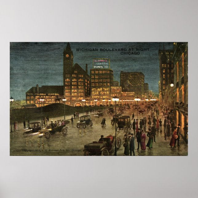 Michigan Boulevard at Night, Chicago 1911 Postcard Poster (Vorne)