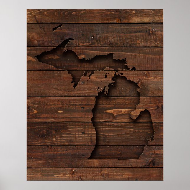 Michigan Brown Wood Carved Poster (Vorne)